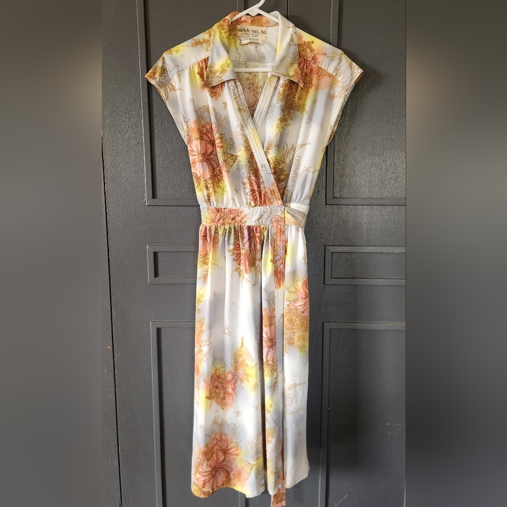 Vintage Michele Bari, ltd. Polyester Collard Wrap Dress